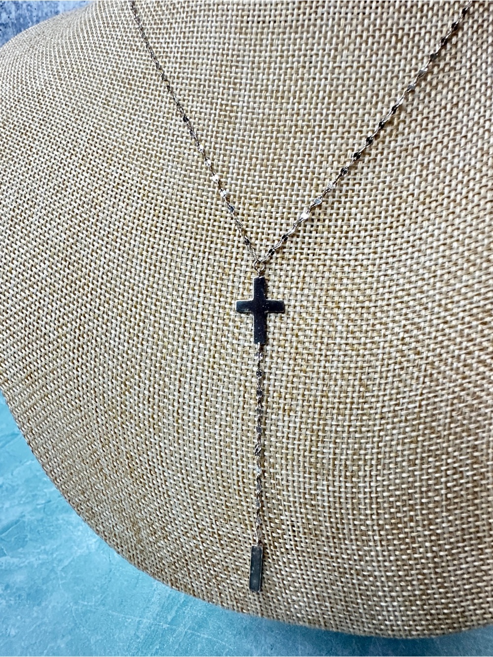 Delicate Cross Y Necklace Lariat Sterling Silver Necklace 18 inches